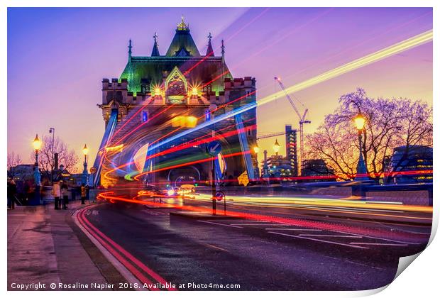 Tower Bridge, London light trails Print by Rosaline Napier