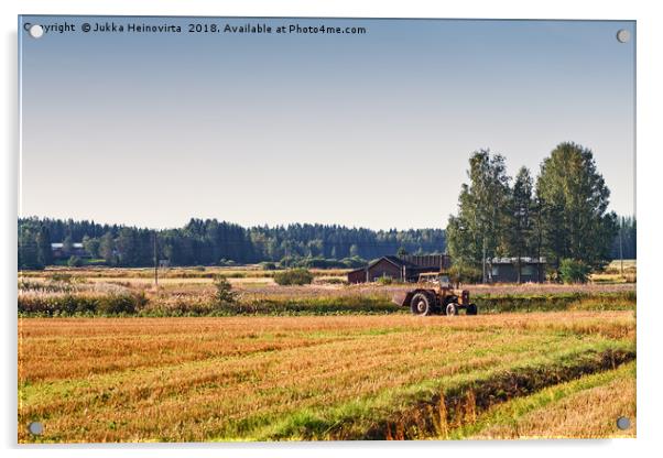 Old Tractor On The Fields Acrylic by Jukka Heinovirta
