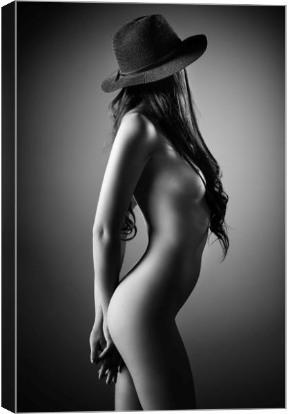 Nude woman with a hat Canvas Print by Johan Swanepoel