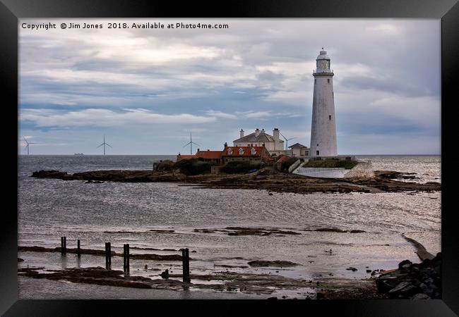 St Mary's Island and lighthouse Framed Print by Jim Jones