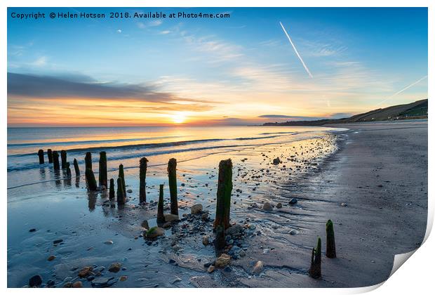 Stunning Sunrise over Sandsend Beach Print by Helen Hotson