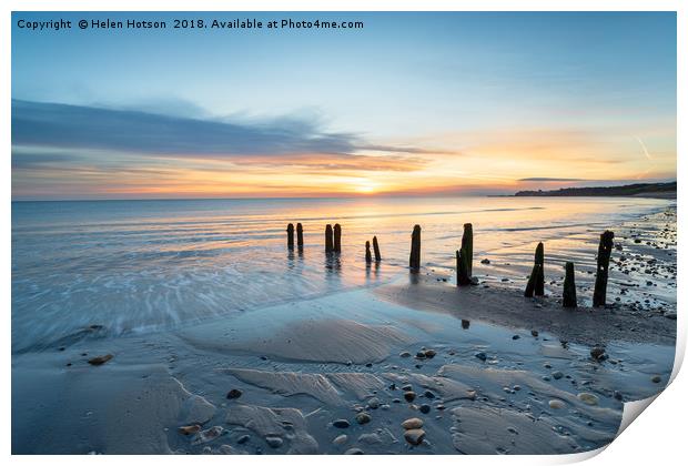 Sunrise at Sandsend Beach in Yorkshire Print by Helen Hotson