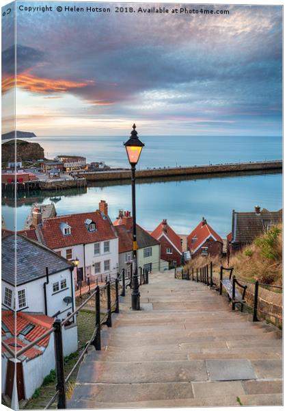 Night Falls Over Whitby Canvas Print by Helen Hotson