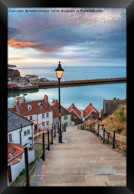 Night Falls Over Whitby Framed Print by Helen Hotson