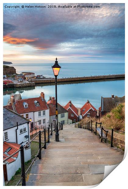 Night Falls Over Whitby Print by Helen Hotson