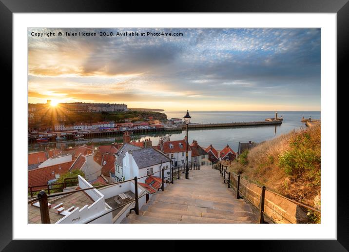 Sunset over Whitby in Yorkshire Framed Mounted Print by Helen Hotson