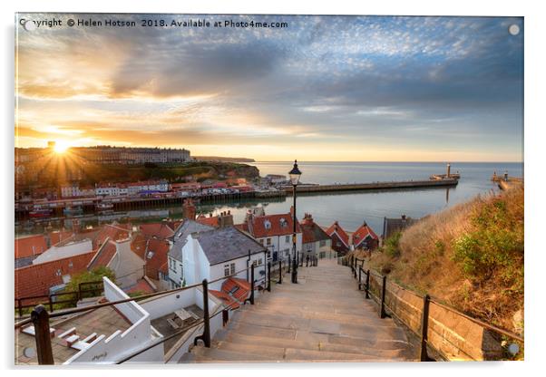 Sunset over Whitby in Yorkshire Acrylic by Helen Hotson