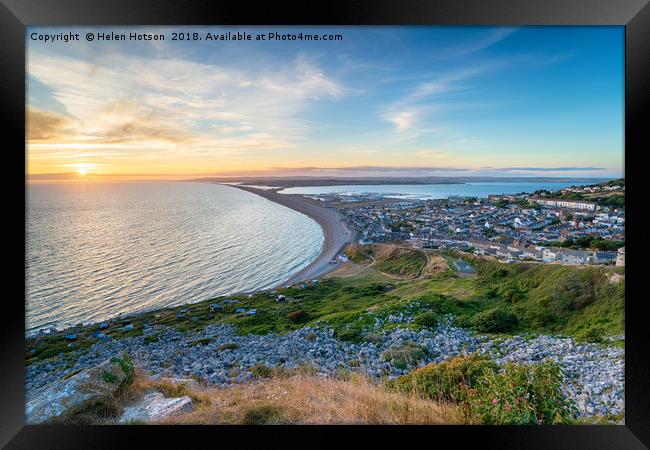 Sunset on the Isle of Portland in Dorset Framed Print by Helen Hotson