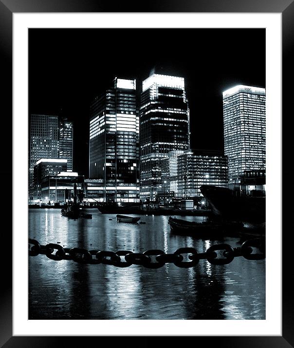 Canary Wharf & Chains Framed Mounted Print by Jonathan Pankhurst