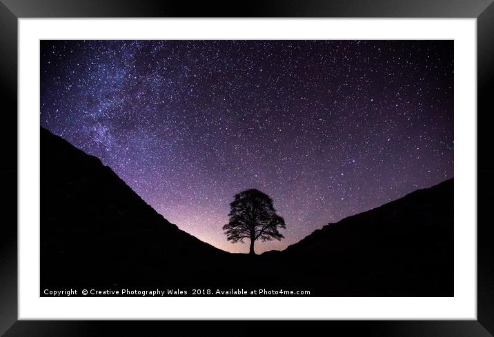Sycamore Gap Night Sky on Hadrians Wall Framed Mounted Print by Creative Photography Wales