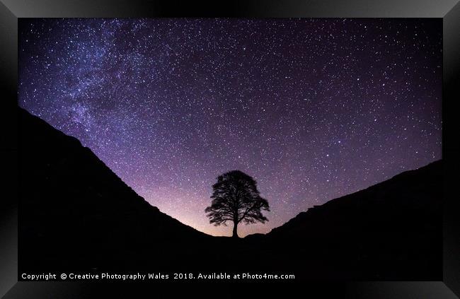 Sycamore Gap Night Sky on Hadrians Wall Framed Print by Creative Photography Wales