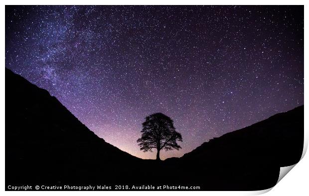 Sycamore Gap Night Sky on Hadrians Wall Print by Creative Photography Wales