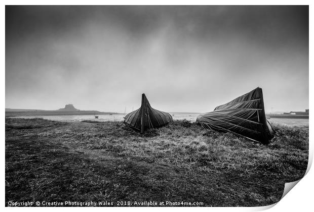 Upturned Boats at Lindisfarne Harbour Print by Creative Photography Wales
