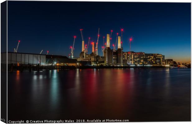 Battersea Power Station Night View on the Thames,  Canvas Print by Creative Photography Wales