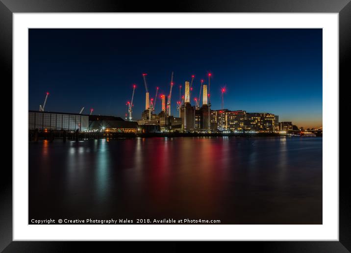 Battersea Power Station Night View on the Thames,  Framed Mounted Print by Creative Photography Wales