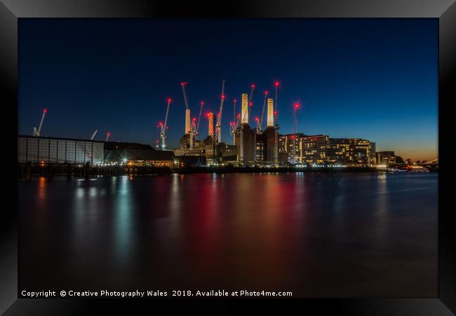 Battersea Power Station Night View on the Thames,  Framed Print by Creative Photography Wales