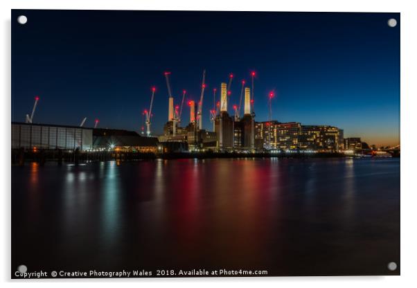 Battersea Power Station Night View on the Thames,  Acrylic by Creative Photography Wales