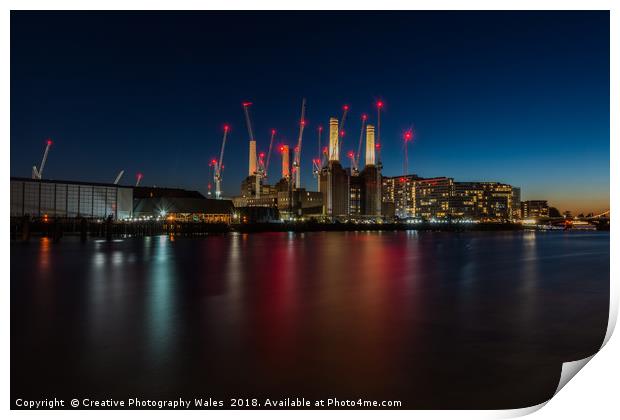 Battersea Power Station Night View on the Thames,  Print by Creative Photography Wales