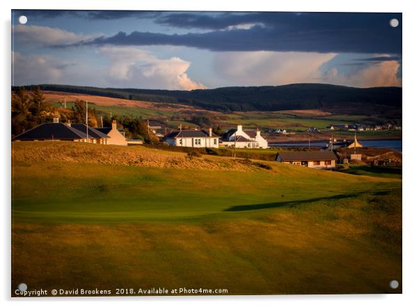 The 11th Green and the Clubhouse at Shiskine GC Acrylic by David Brookens