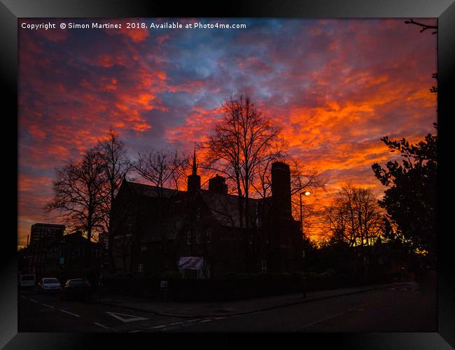 A Dramatic Sunset in a Liverpool Suburb Framed Print by Simon Martinez