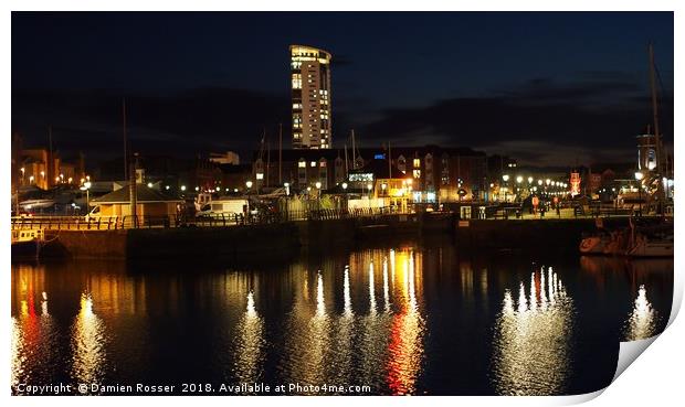 Meridian Tower Swansea Marina Print by Damien Rosser