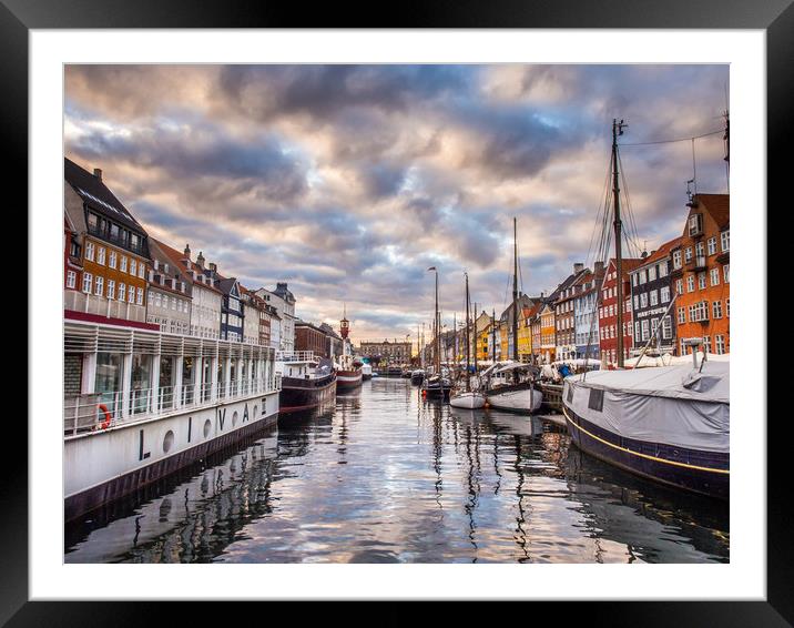 The old harbour area of Nyhavn in Copenhagen Framed Mounted Print by George Robertson