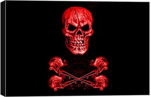Skull And Crossbones Red Canvas Print by Steve Purnell