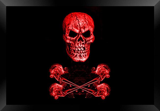 Skull And Crossbones Red Framed Print by Steve Purnell