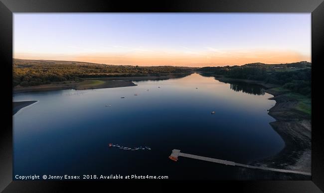 Aerial view of Tittesworth water, Reservoir sunset Framed Print by Jonny Essex