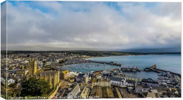 Beautiful Aerial view of Penzance and the harbour Canvas Print by Jonny Essex