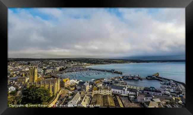 Beautiful Aerial view of Penzance and the harbour Framed Print by Jonny Essex