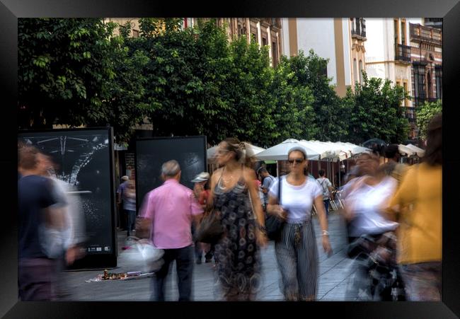 People walking in the district of Triana Framed Print by Jose Manuel Espigares Garc