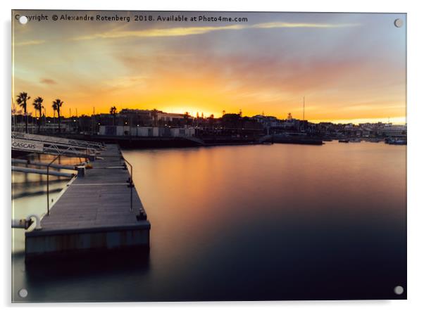 Idyllic sunset at marina in Cascais, Portugal Acrylic by Alexandre Rotenberg