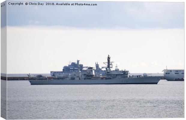 HMS Kent on Plymouth Sound Canvas Print by Chris Day