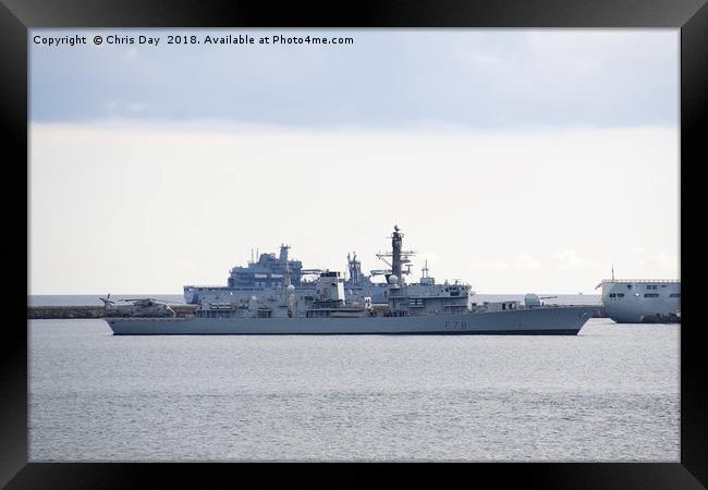 HMS Kent on Plymouth Sound Framed Print by Chris Day