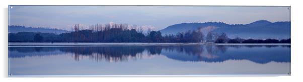 Cerknica lake at dawn with snow covered alps Acrylic by Ian Middleton