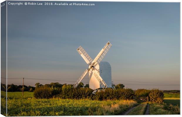 Sun setting on Chillenden Windmill Canvas Print by Robin Lee
