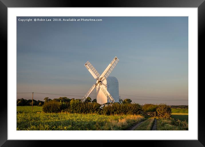 Sun setting on Chillenden Windmill Framed Mounted Print by Robin Lee