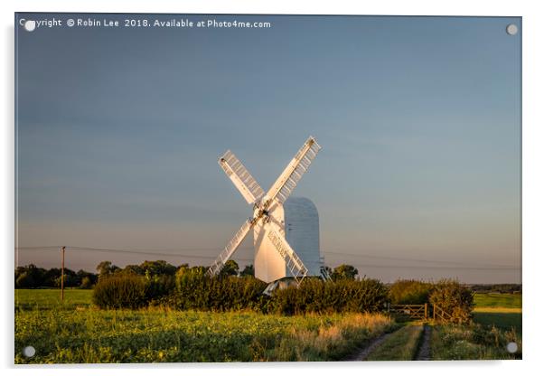 Sun setting on Chillenden Windmill Acrylic by Robin Lee