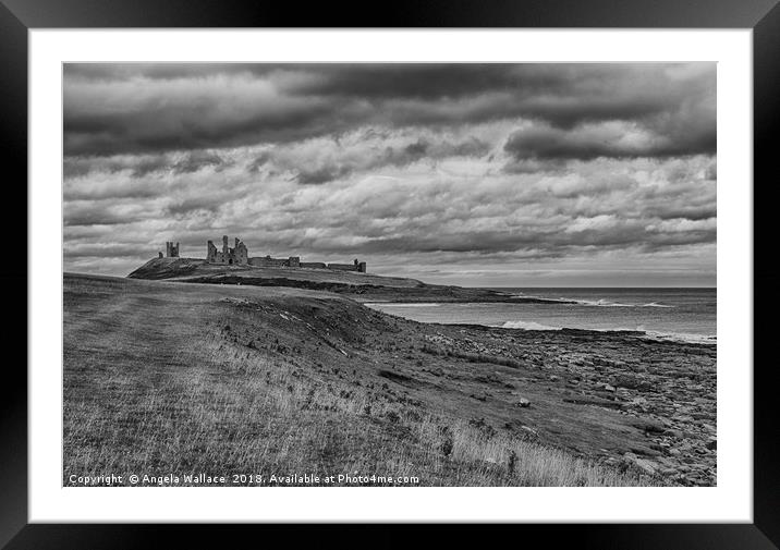  Black & White Dunstanbrugh Castle Framed Mounted Print by Angela Wallace