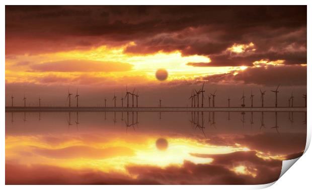 windfarm at sunset Print by sue davies
