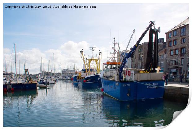 Fishing boats in Sutton Harbour Print by Chris Day