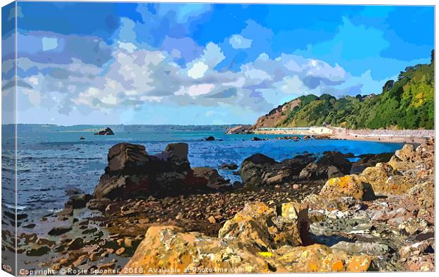 Rocky view of Meadfoot Beach Torquay  Canvas Print by Rosie Spooner