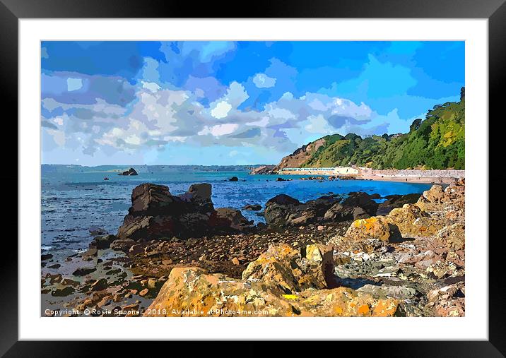 Rocky view of Meadfoot Beach Torquay  Framed Mounted Print by Rosie Spooner