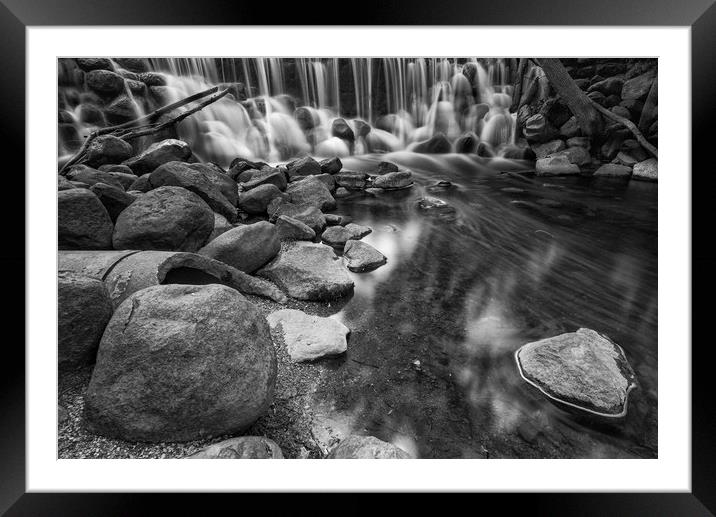 Black and White Cascading Falls Framed Mounted Print by Jonah Anderson Photography