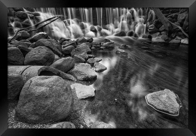 Black and White Cascading Falls Framed Print by Jonah Anderson Photography