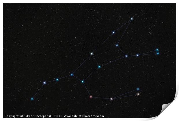 Ursa Major constellation, stars connected by lines Print by Łukasz Szczepański