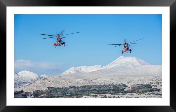 Two Rescue Sea Kings near Ben Lomond Framed Mounted Print by George Robertson
