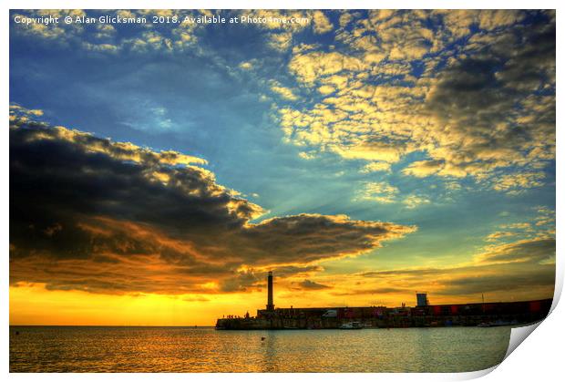Margate harbour arm at the golden hour. Print by Alan Glicksman