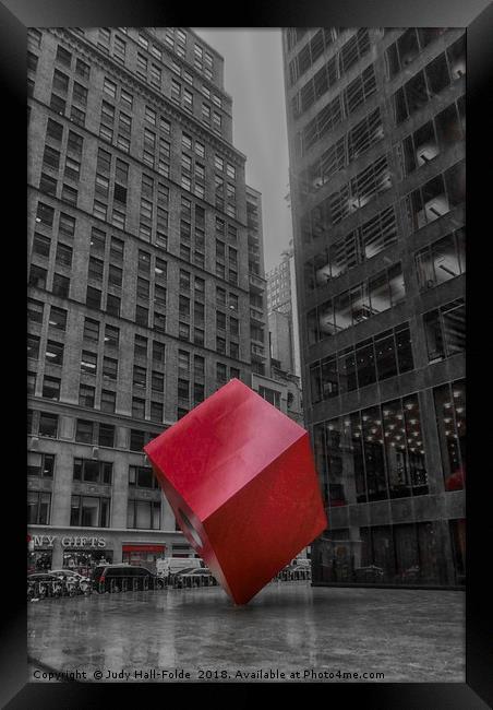 Red Cube Framed Print by Judy Hall-Folde